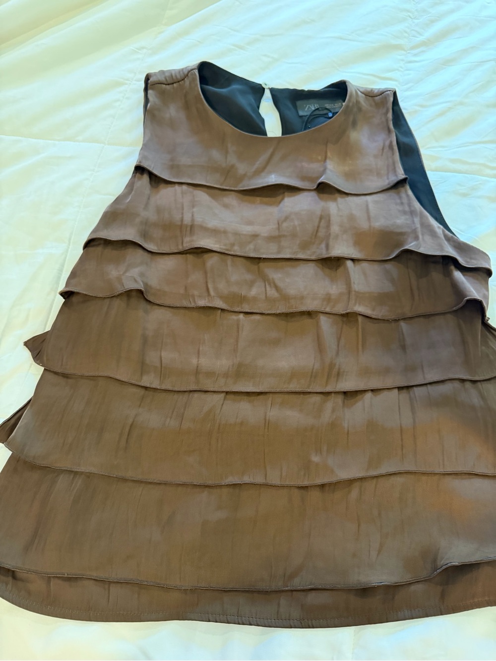 Zara Brown Ruffle Sleeveless Layered Top